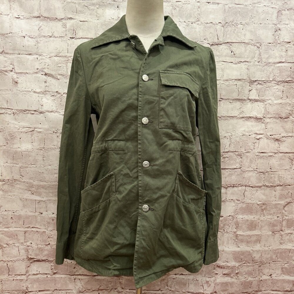 HOPE Banda Jacket Utility Field Button Front Cotton Twill Green Womens XS